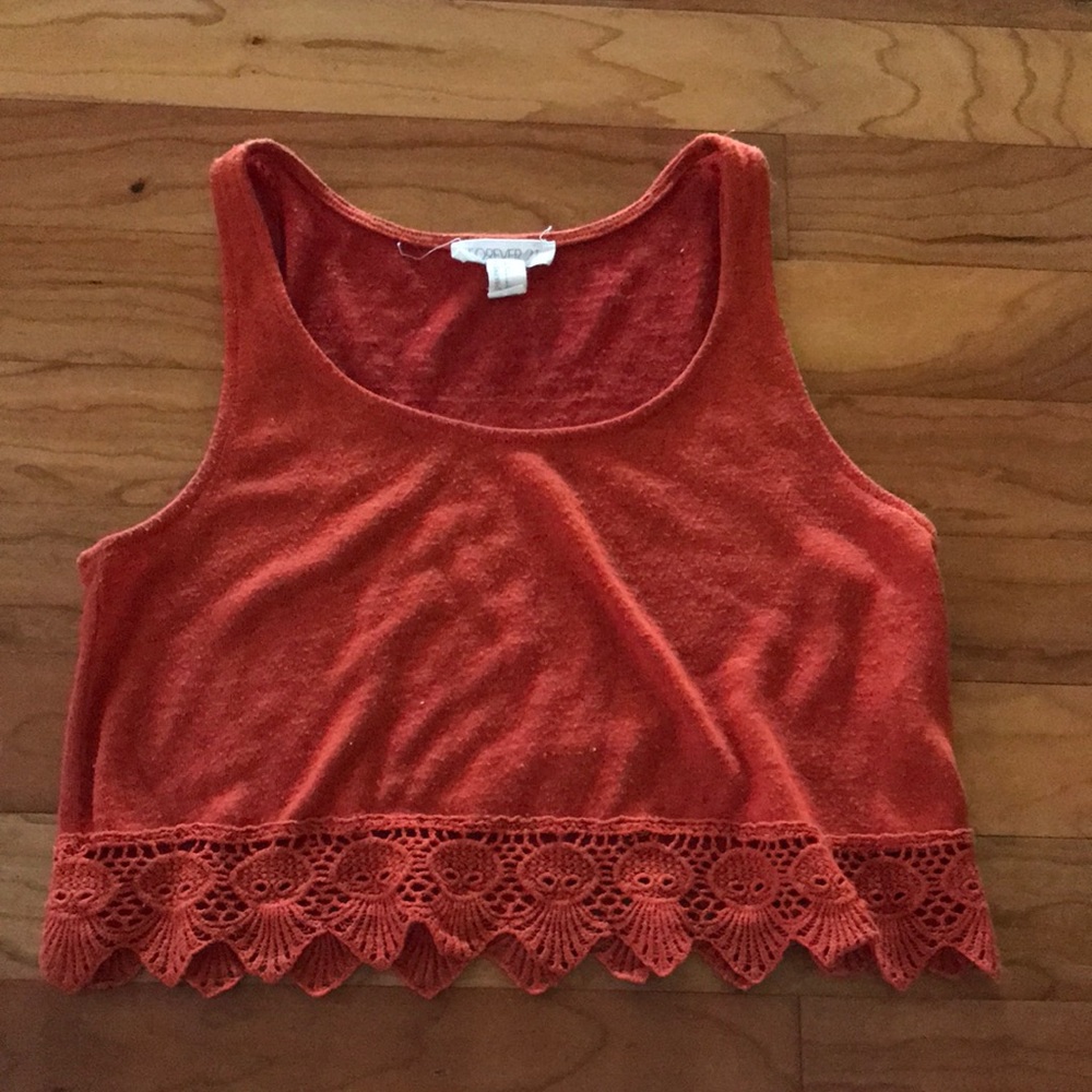 cropped tank with crocheted edge